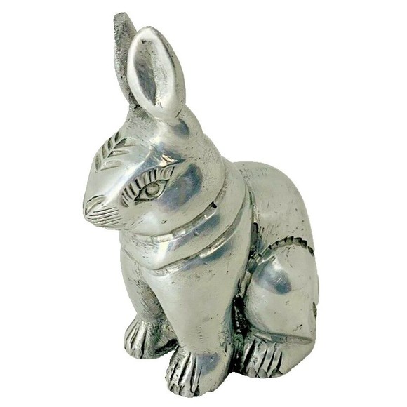 Vintage Pewter Bunny Rabbit Figurine Easter Silver Tone Heavy 4" tall - Picture 8 of 16